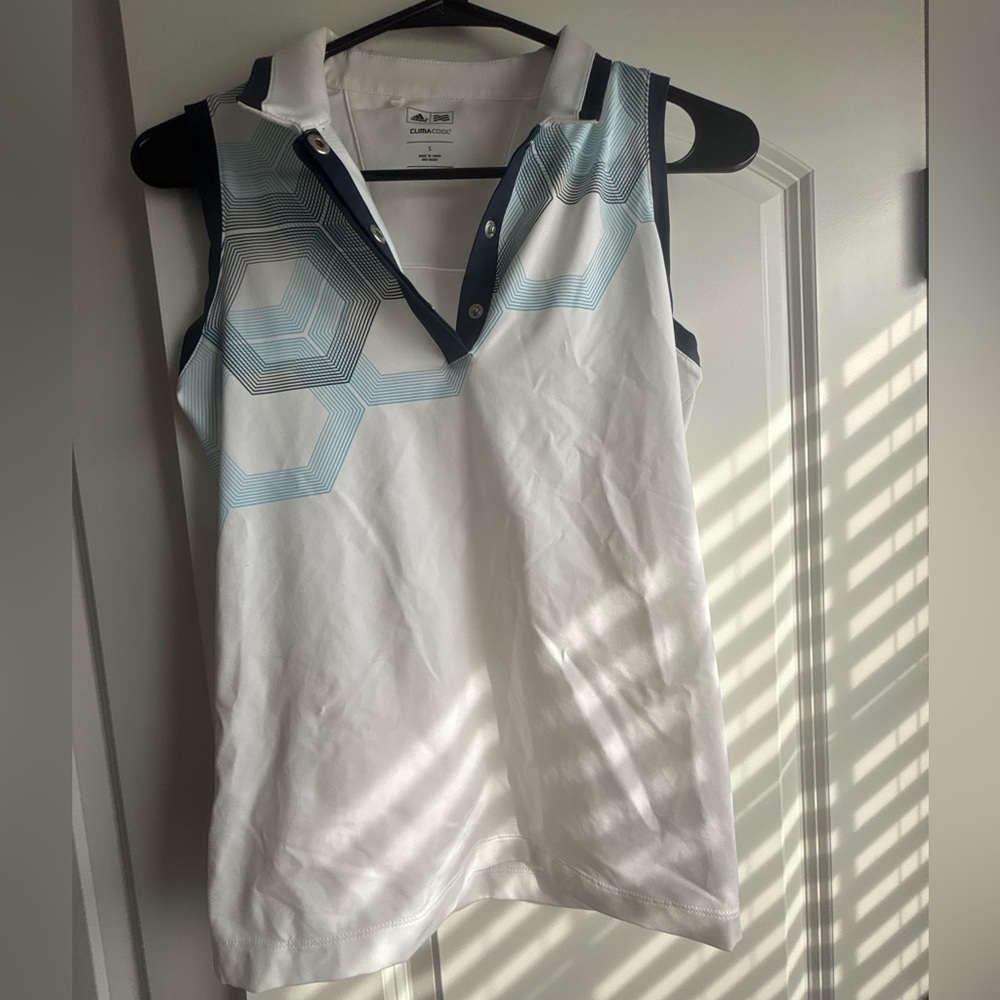 Adidas White and Blue ClimaCool Polo